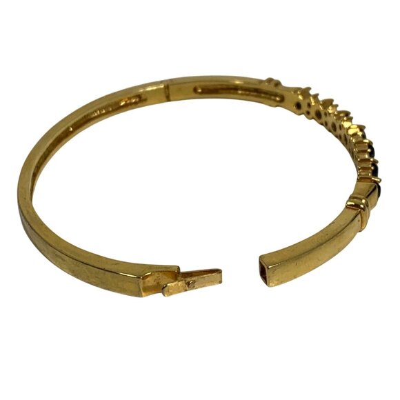 Elegant Gold-Plated Hinged Bangle Bracelet With Blue + Clear Gemstones - Picture 6 of 6